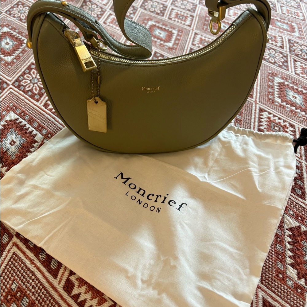 Moncrief London Olive Leather Crescent Shoulder Bag